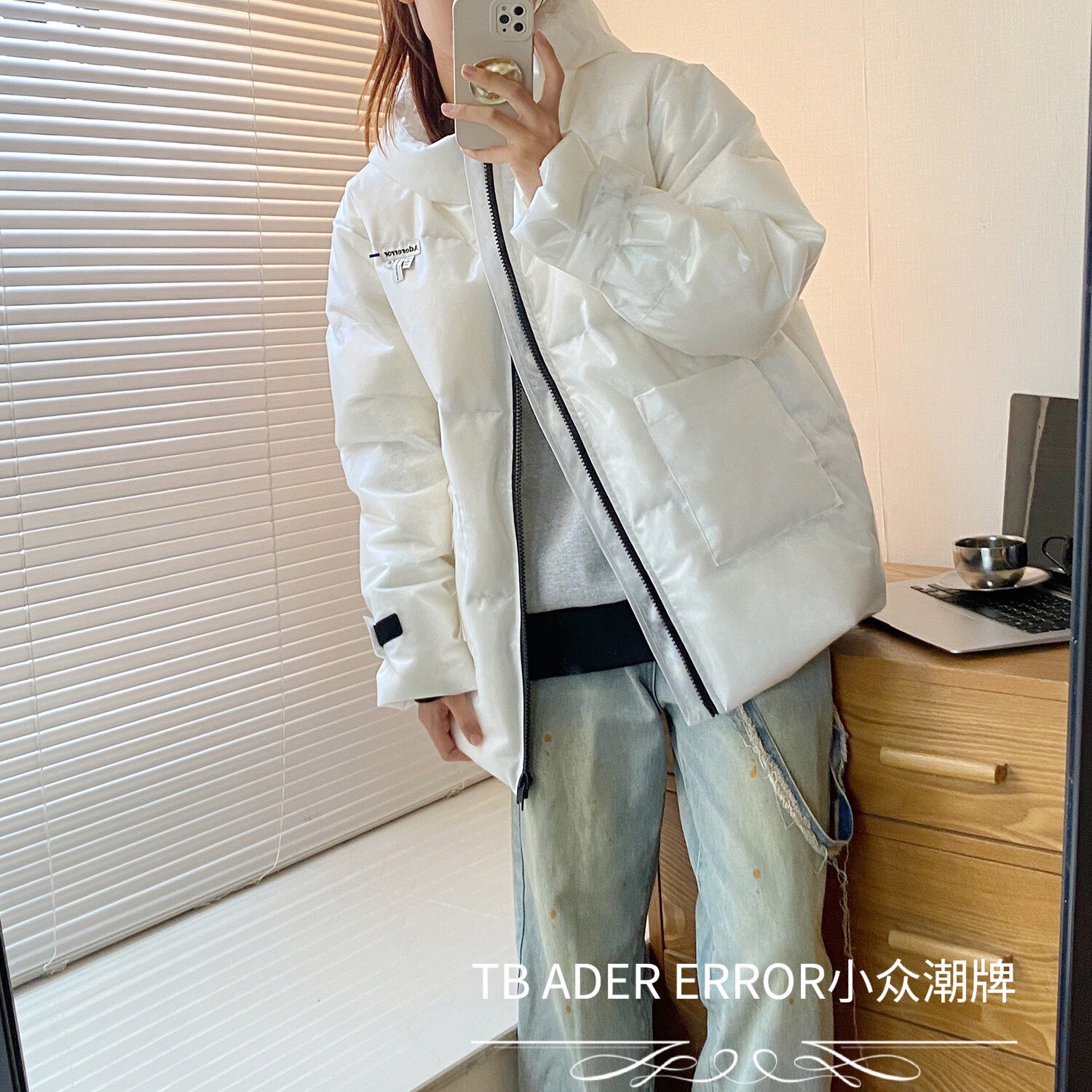 同款热巴ader羽绒女明星透明明亮面连鸭绒外套羽绒服