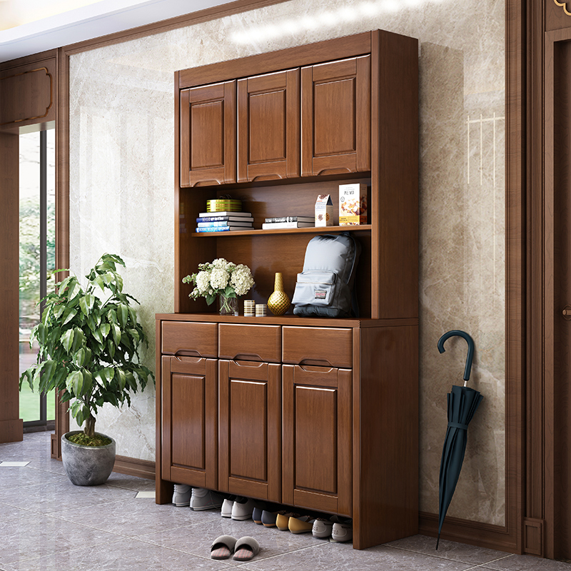 实木进门鞋柜一体靠墙家用门口现代中式大容量鞋柜