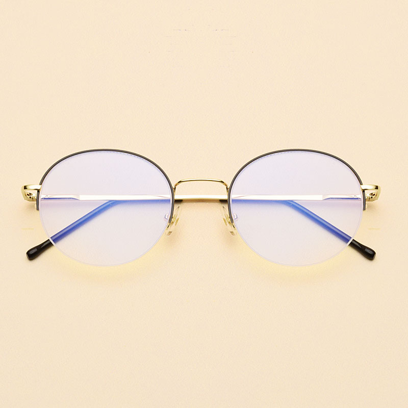 半框金丝边圆框防辐射眼镜框女配近视眼镜男韩版复古潮文艺平光镜