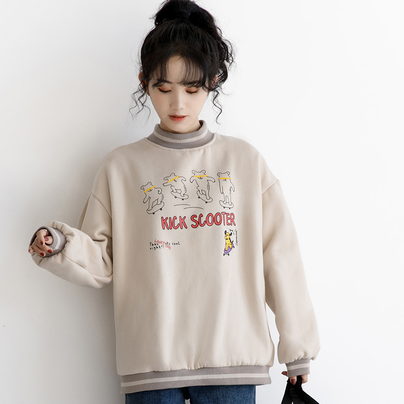 大淘人折扣商城 女装 2020冬季新款加绒加厚圆领卫衣女宽松连帽套头