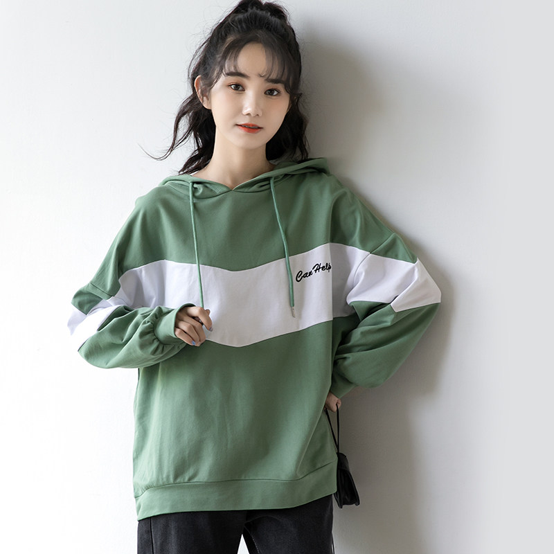 2021春季新款拼色卫衣女宽松韩版ins学生拼接卫衣