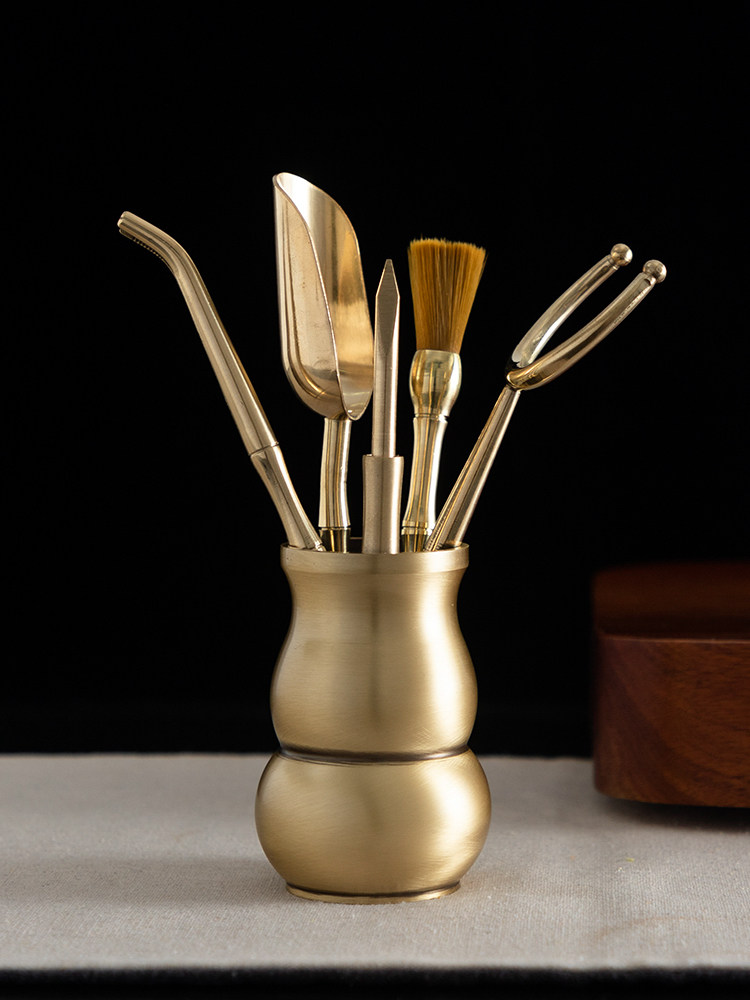 黄铜六君子套装茶具配件茶道泡茶喝茶夹子镊子茶夹