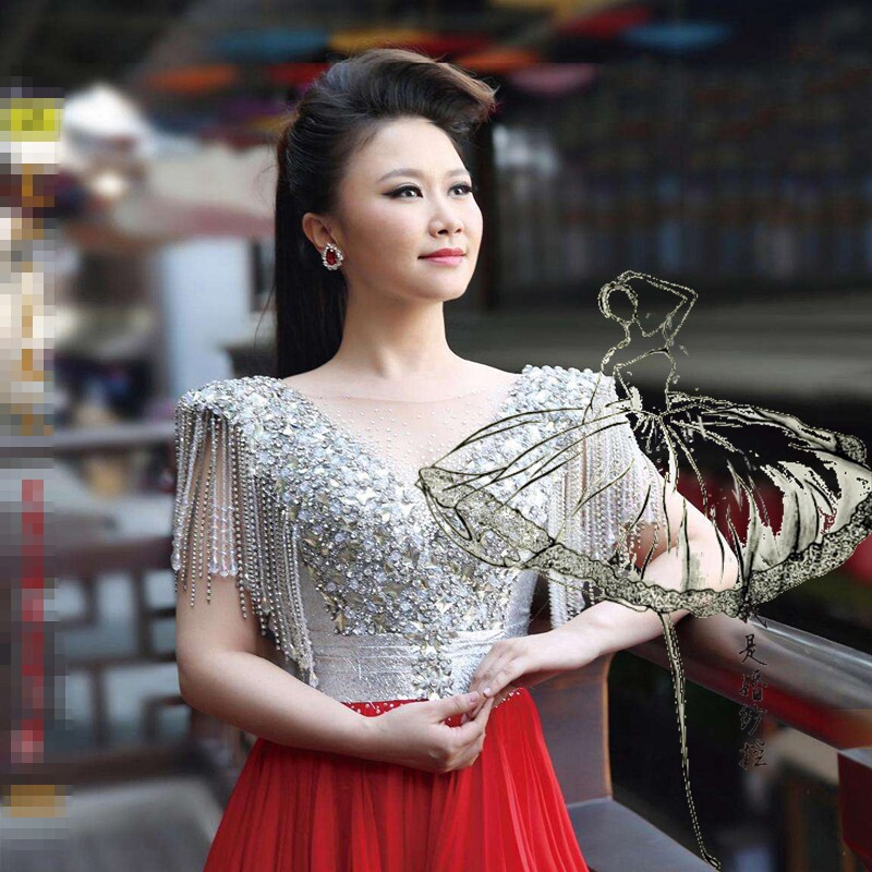 2020新款奢华红色流苏珠钻舞台演出服演唱会音乐会礼服主持人礼服