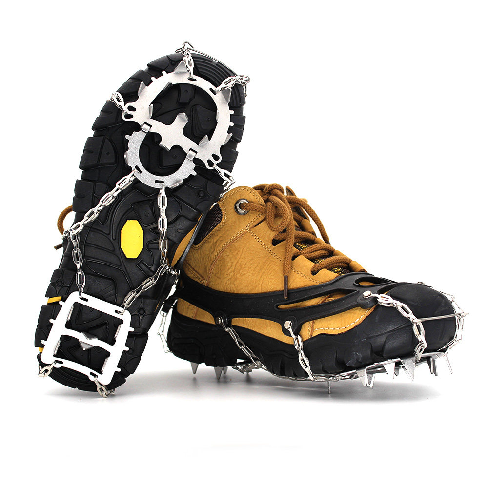 户外冰爪防滑鞋套雪地攀岩装备冰抓登山鞋钉链18齿不锈钢登山雪爪