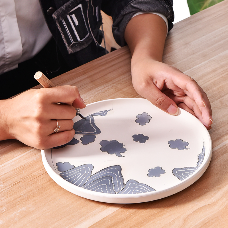 水流流星陶艺艺素茶盘釉下彩绘圆盘高白泥素烧模型制作工具