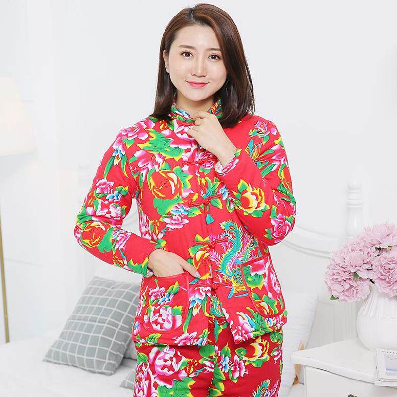 小品对襟大襟棉花长袖抖音花色翠花网红同款棉衣