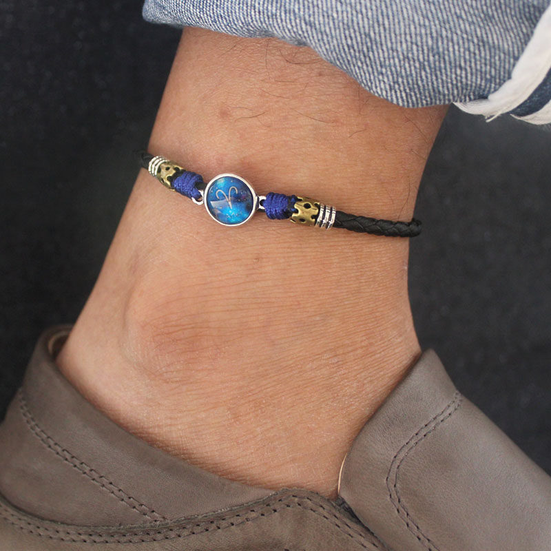 十二星座脚链男士日韩版简约学生森系小众皮绳脚踝脚链