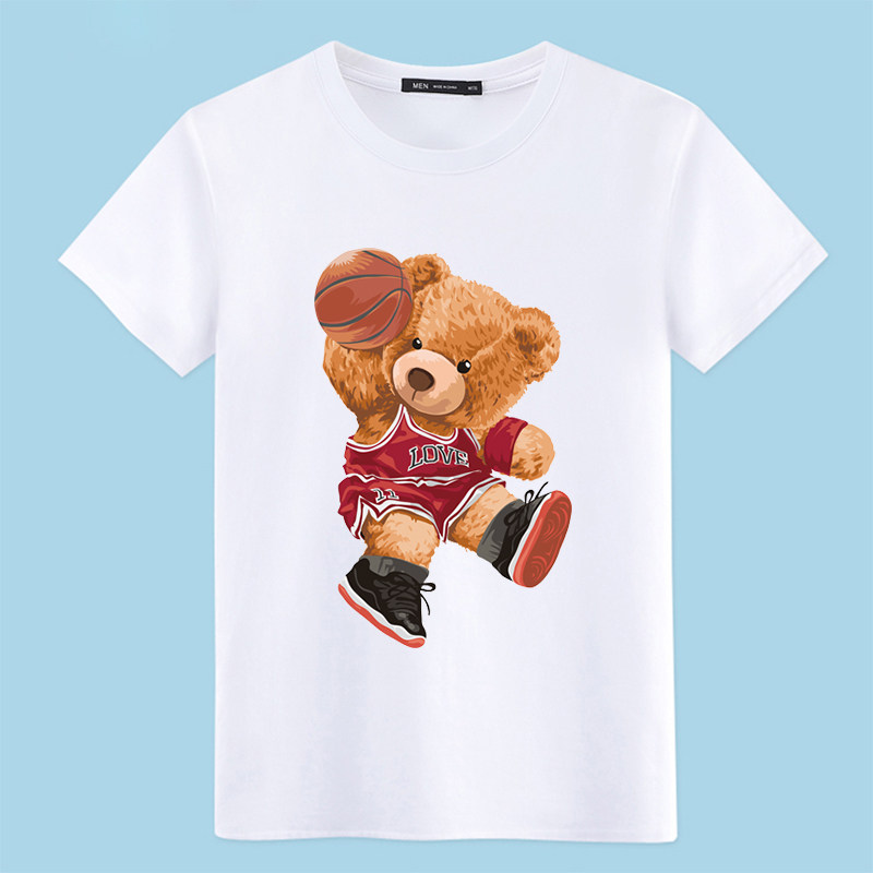 男士短袖t恤小熊印花图案14至15岁男装潮流到16中学生上衣服夏季