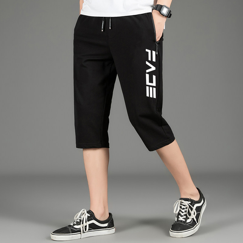 七分裤男夏季薄款黑色夏天短裤胖子肥佬直筒宽松7分纯棉休闲运动