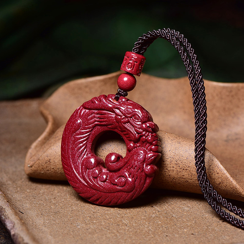 天然朱砂龙凤吊坠紫金龙凤呈祥平安扣男女项链护身符项坠