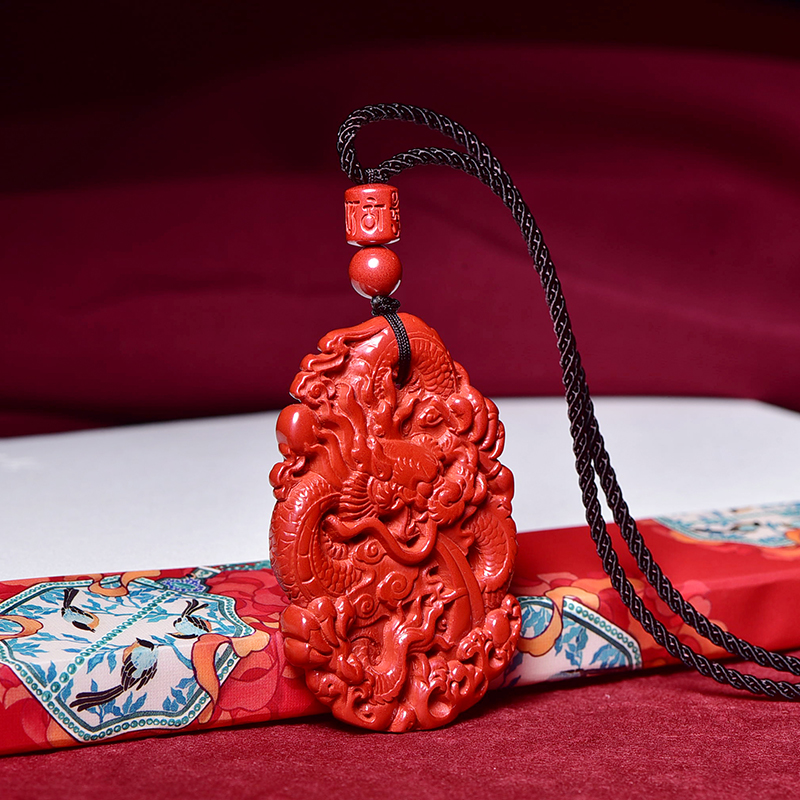 挂件平安天然朱砂龙牌吊坠生肖属龙项链本命年项坠