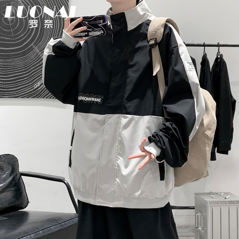 日系工装夹克男士港风春秋高级感男装2022年立领拼色冲锋衣外套A