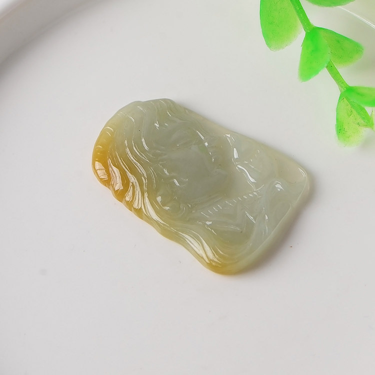 翡翠玉石玉器保真老坑冰糯种黄翡吊坠美女头像颈饰