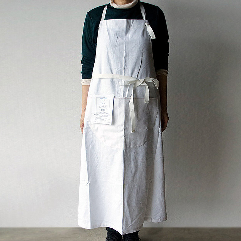 日本进口puebco复古白色棉围裙家用防尘打扫过膝围裙
