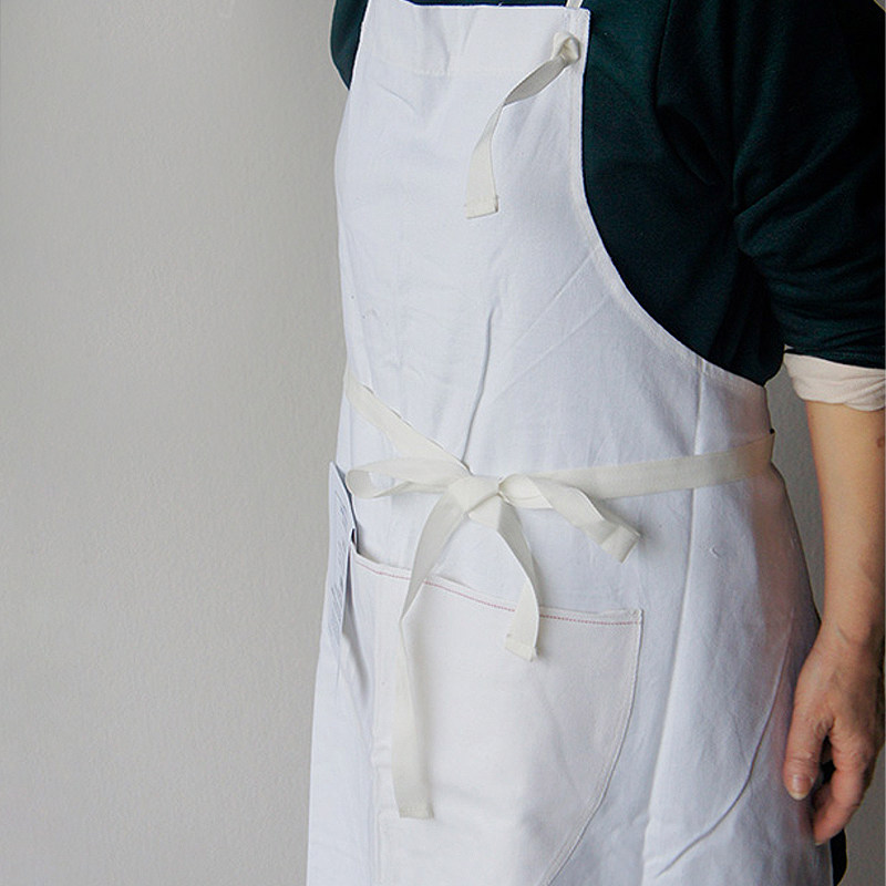 日本进口puebco复古白色棉围裙家用防尘打扫过膝围裙
