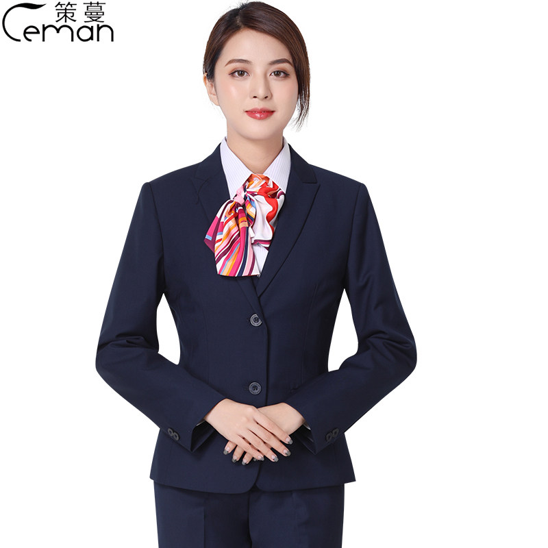 联通2019新款中国工作服西服套装公司营业员工装职业女裤套装