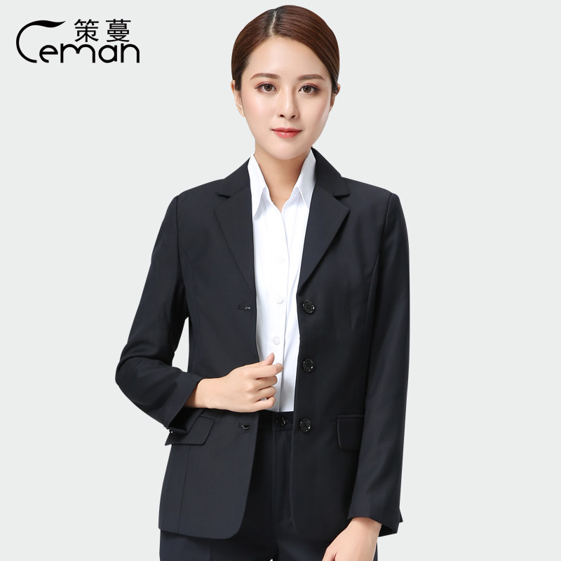 西服策蔓春夏新款职业装藏青三扣白领外套女正西装