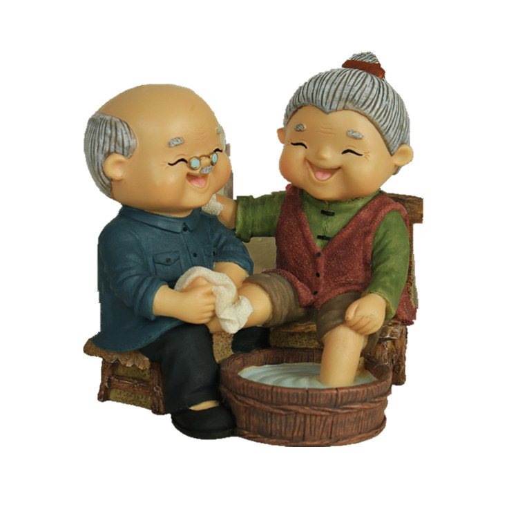 日式树脂人偶情侣老头老太家居摆件创意婚房装饰摆件