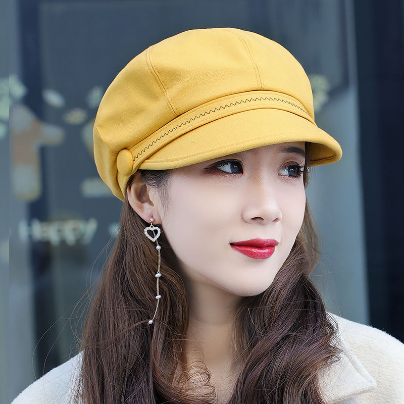 新款秋季帽子女帽棉涤布帽八角帽贝雷帽鸭舌帽百搭英伦青年复古帽