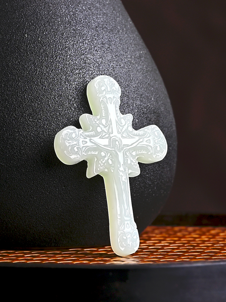 天然和田玉十字架吊坠男女项链玉石基督信物挂件简约白玉护身符