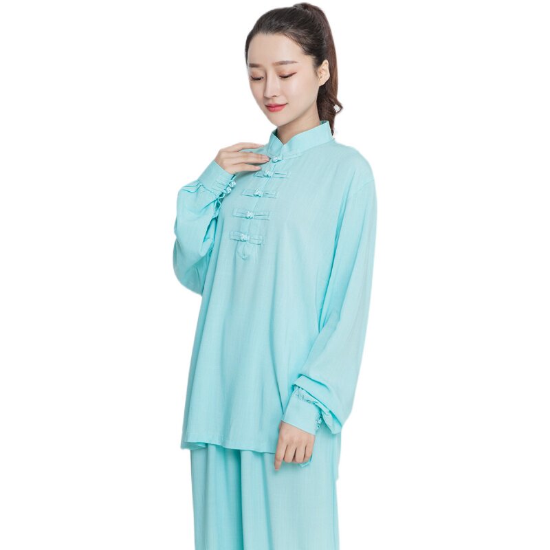 小和山太极服女宽松夏季亚麻透气中老年练功太极拳太极服