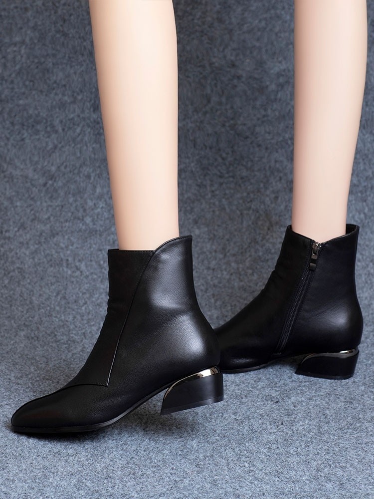 大东短靴女真皮鞋春秋单靴女鞋中筒靴子2021时装靴