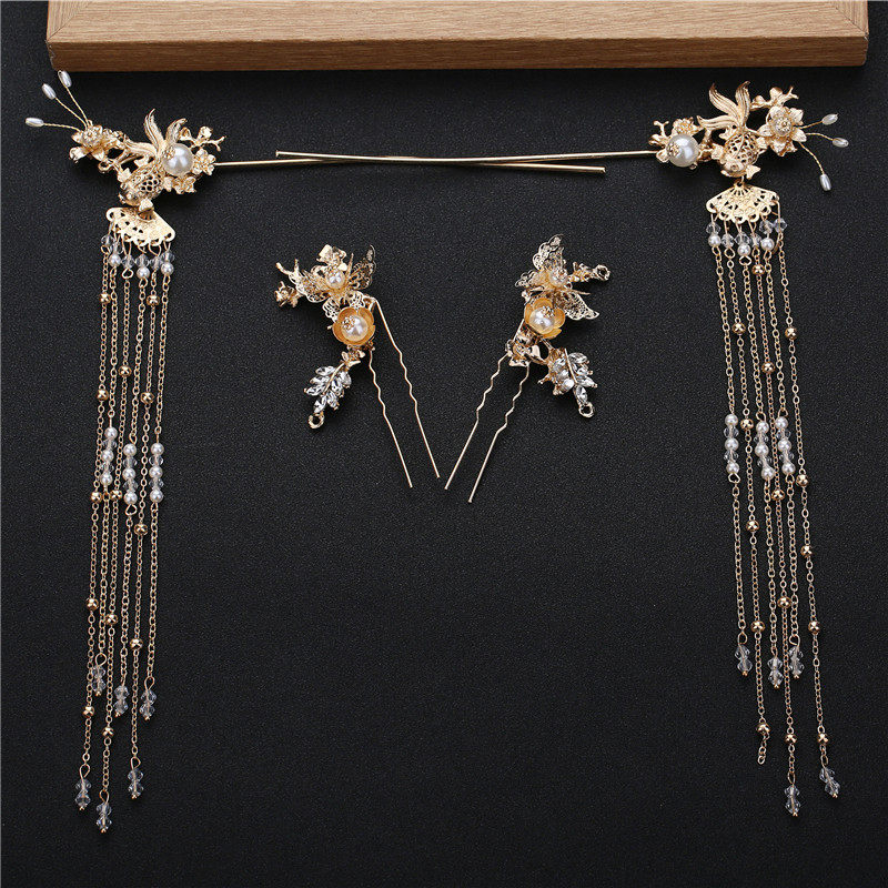 2019新款古装新娘头饰中式发饰套装结婚红色发饰