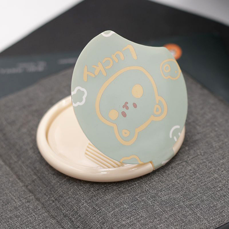 折叠带梳子小镜子塑料随身化妆便携小号翻盖日式卡通小清新梳妆镜