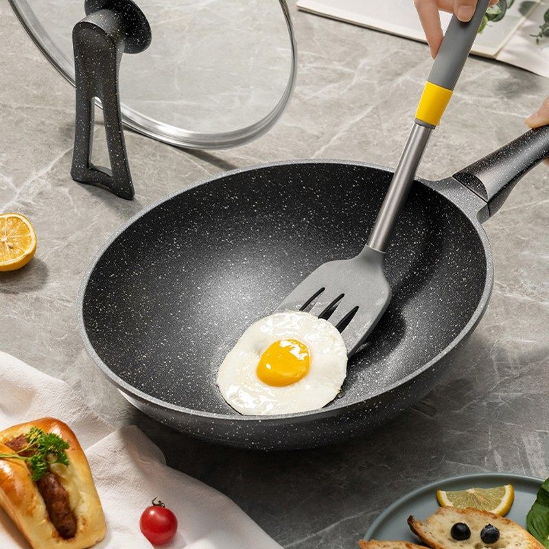 爱仕达麦饭石炒锅不粘锅平底锅家用麦石锅炒菜菜锅电磁炉炒锅