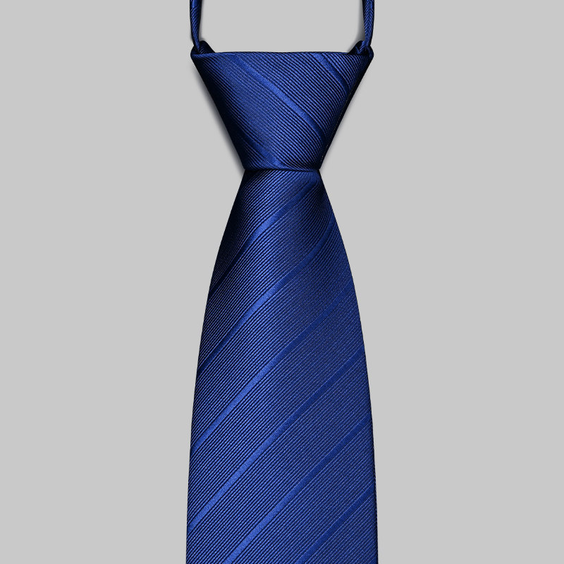 领带深蓝色男士拉得易拉得蓝色懒人免打条纹链式领带