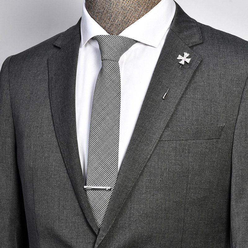 领带羊毛男正装拉链式男士商务西装手打黑色领带