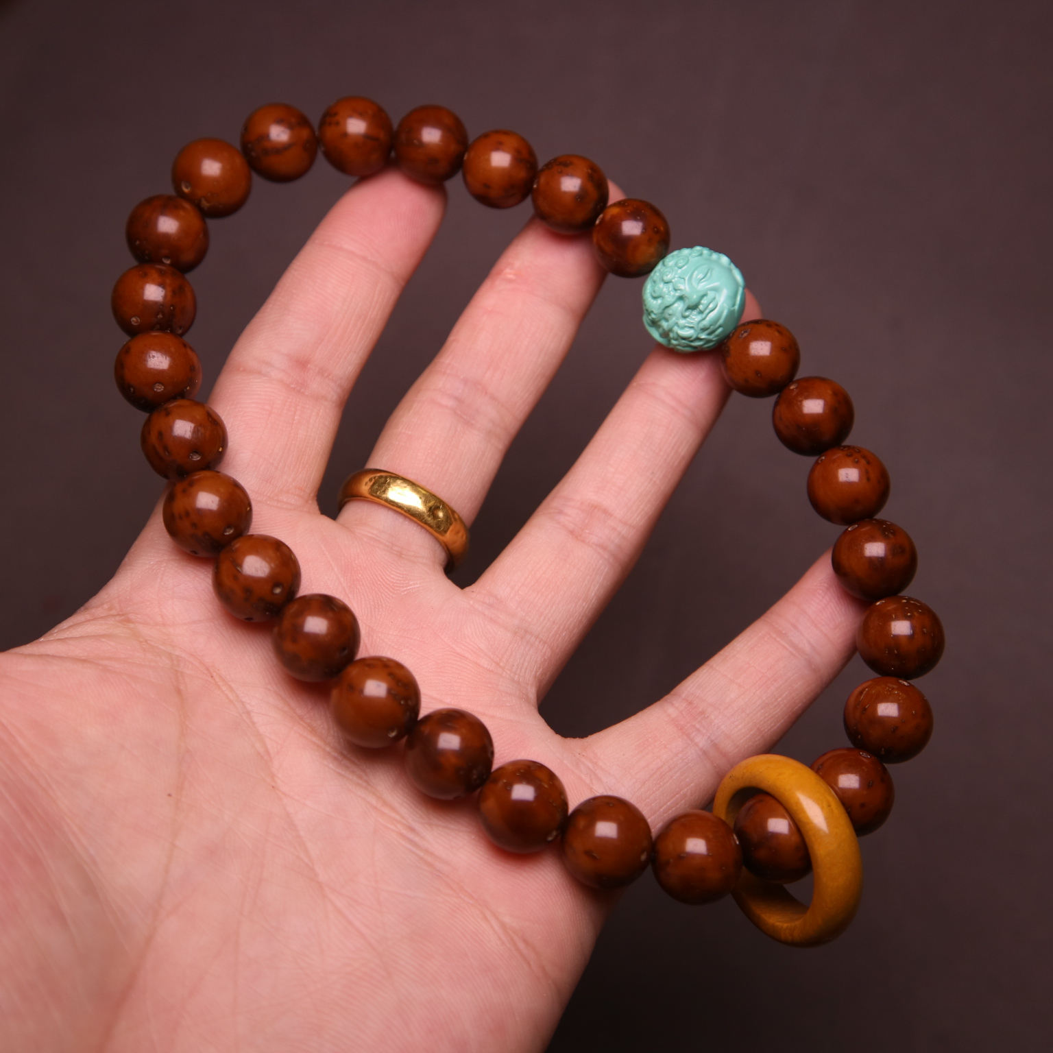 文玩紫金鼠手持手串佛珠念珠蒙绿松石宝宝佛一念之间紫金鼠跑环