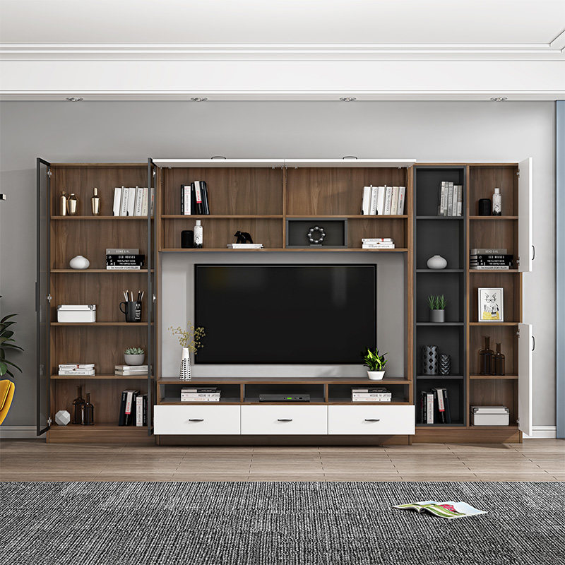 定制客厅电视柜书柜书架背景墙一体组合墙整面整体电视墙储物柜子