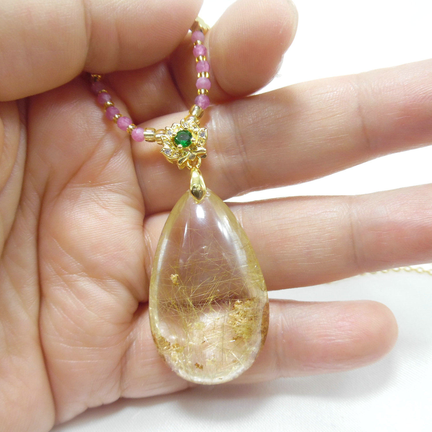 天然盐源锁骨雕刻孔雀石玛瑙天河石石项链幽灵发晶项链