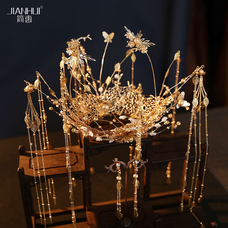 秀禾新娘头饰2021新款中式步摇流苏凤冠婚礼发饰