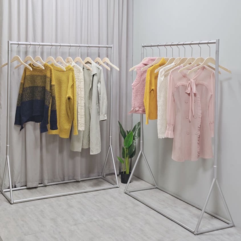 服装店展示架衣架落地式组合加粗落地女装挂衣陈列侧挂架银色货架