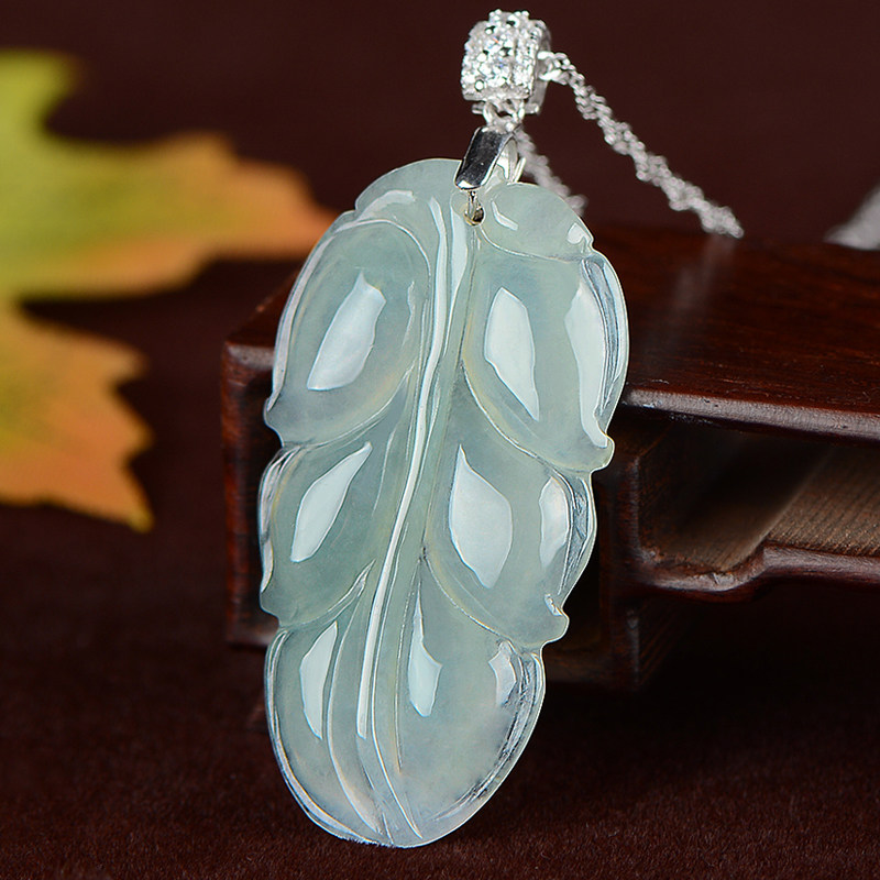 侍帝天然缅甸a货翡翠冰种金枝玉叶吊坠绿冰透树叶玉坠叶子项链女