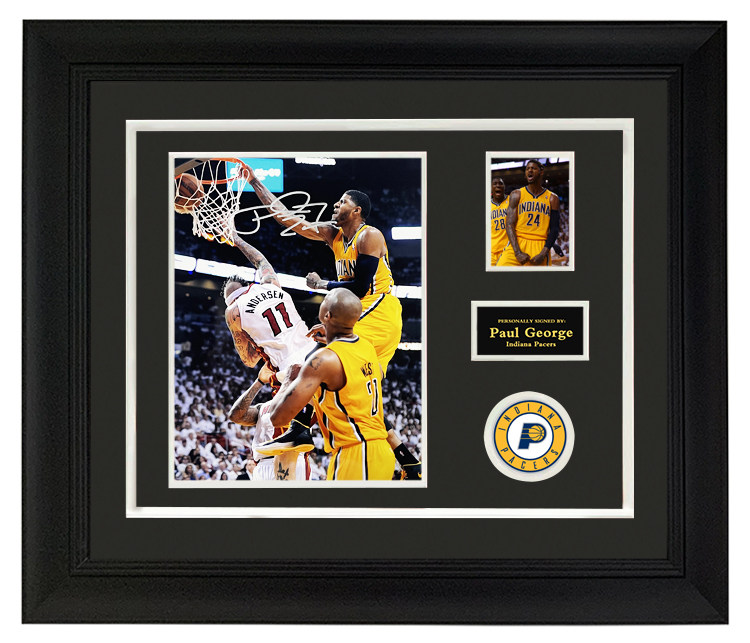 pg步行者24号时期保罗乔治签名照片隔扣时刻装裱文创