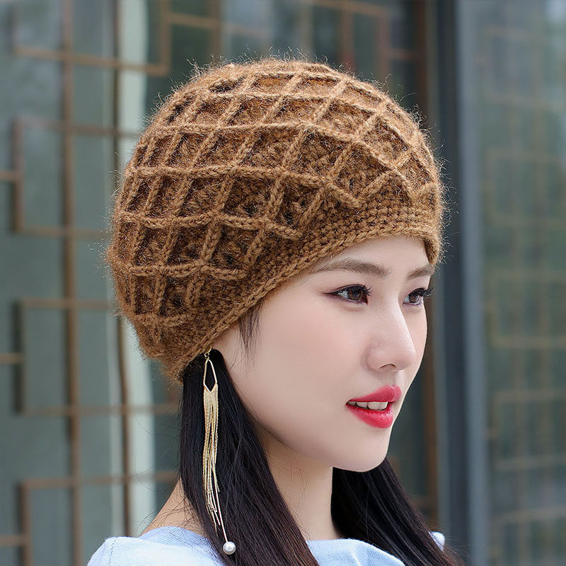 女士手工新款保暖透气优雅针织圆顶秋冬松鼠帽子