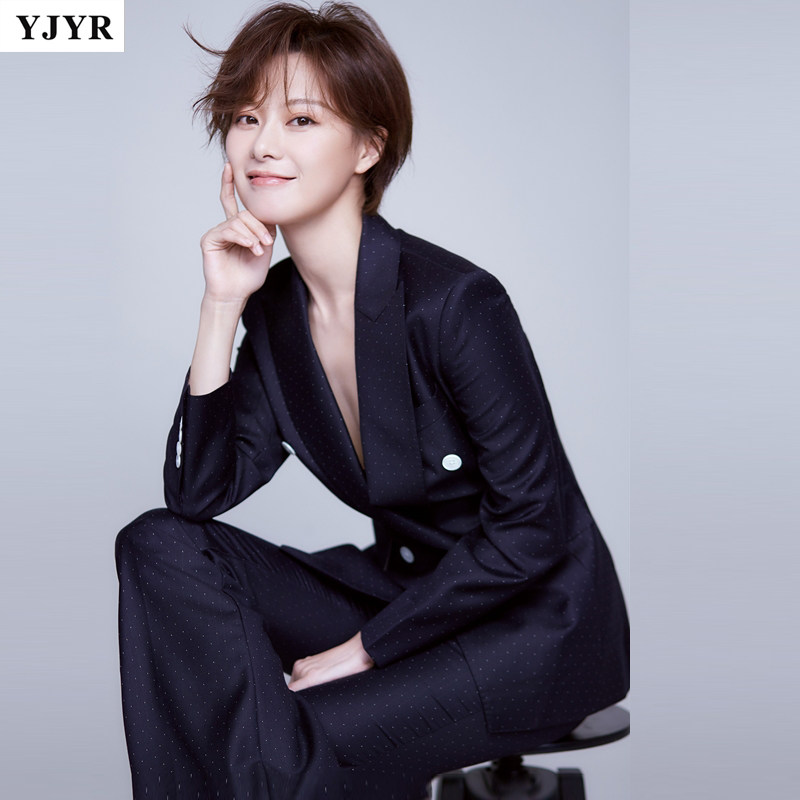 新款明星同款圆点西装韩版时尚显瘦西服两件套ol套装女