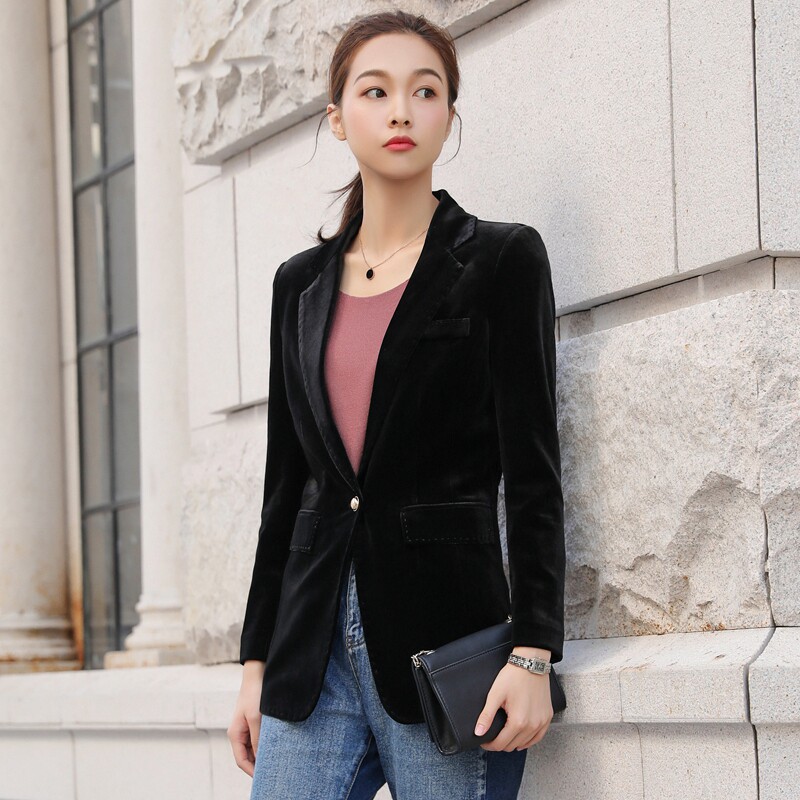 西装丝绒小西2019春季新款休闲气质西服时尚西装