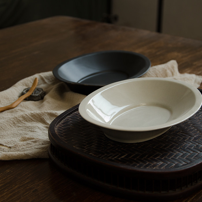 三分日式草木灰纯色菜盘复古古风陶瓷餐具椭圆形盘