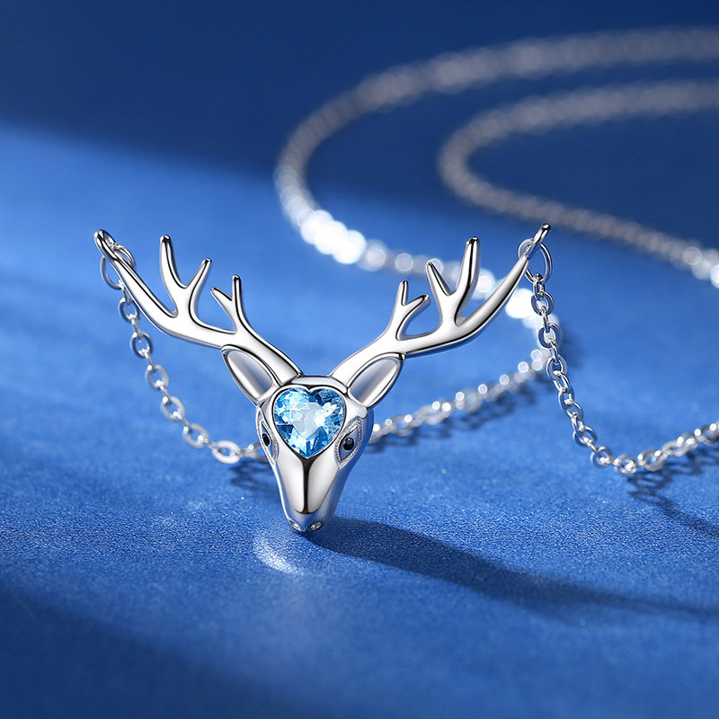 一鹿有你项链纯银锁骨链潮网红轻奢麋鹿鹿角项链