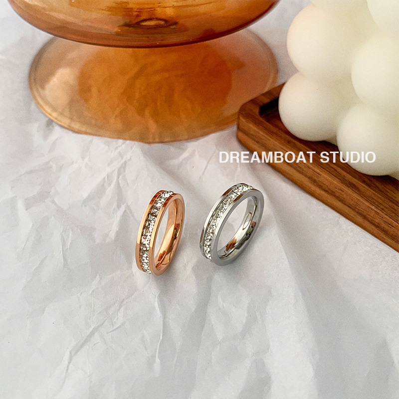 dreamboat网红食指戒指女ins潮冷淡风简约气质钻钛钢情侣指环尾戒