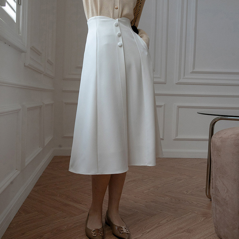 半身秋季高腰黑色中长大摆伞裙长裙遮胯裙子半身裙