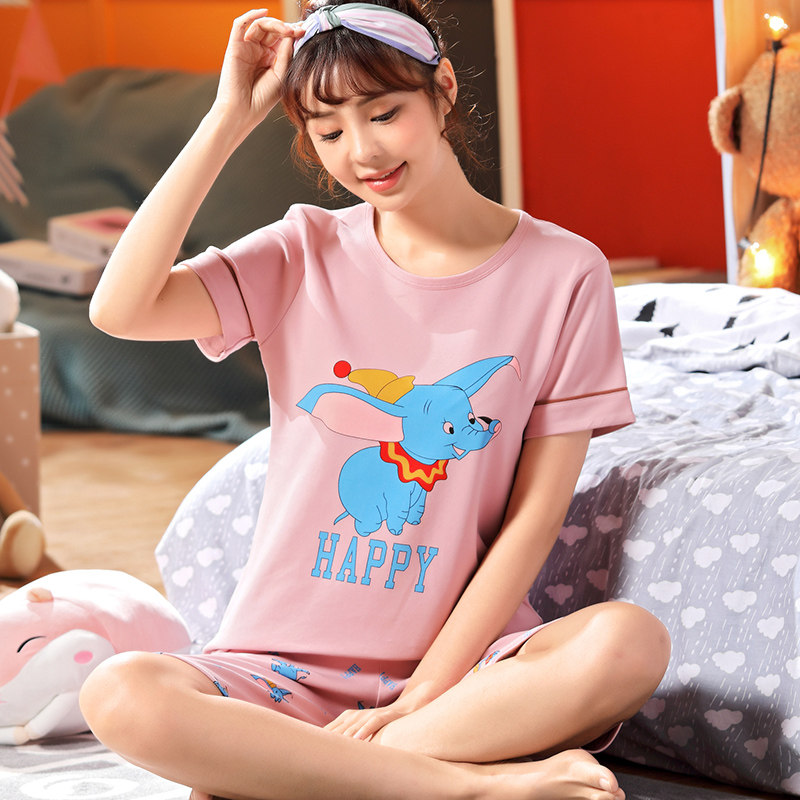 女士睡衣夏季纯棉短袖薄款女孩中小学生可爱夏天睡衣