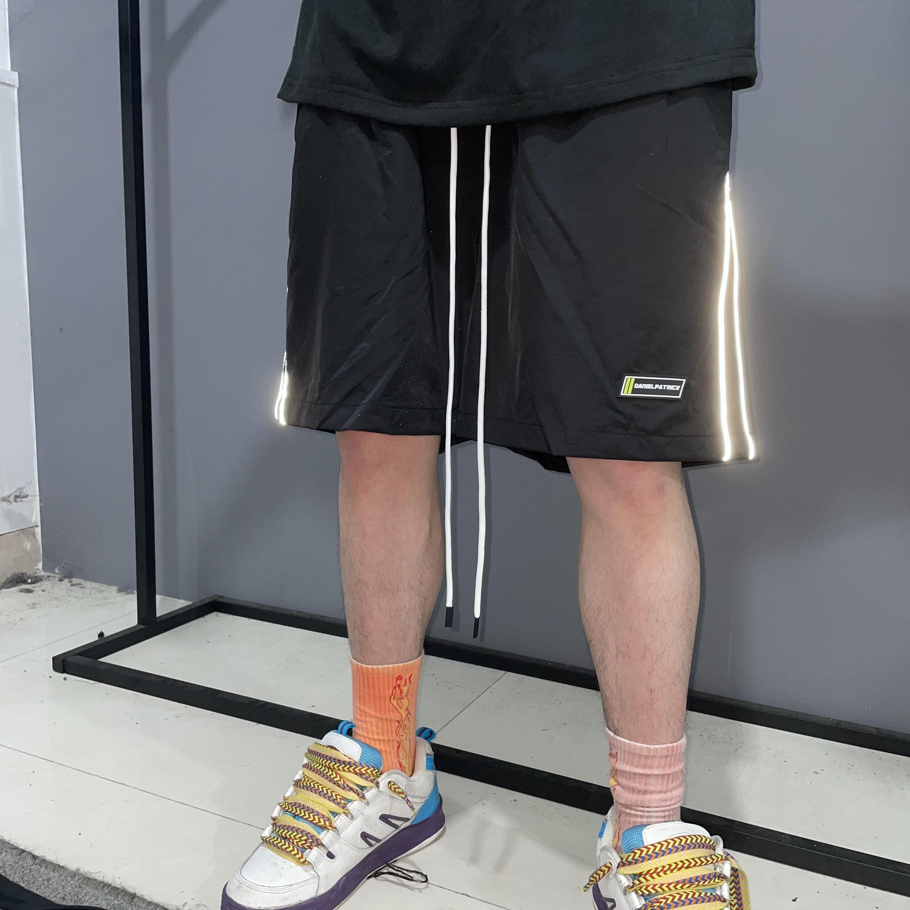 danielpatrickdp侧边反光小标硅胶抽绳宽松夏季休闲裤