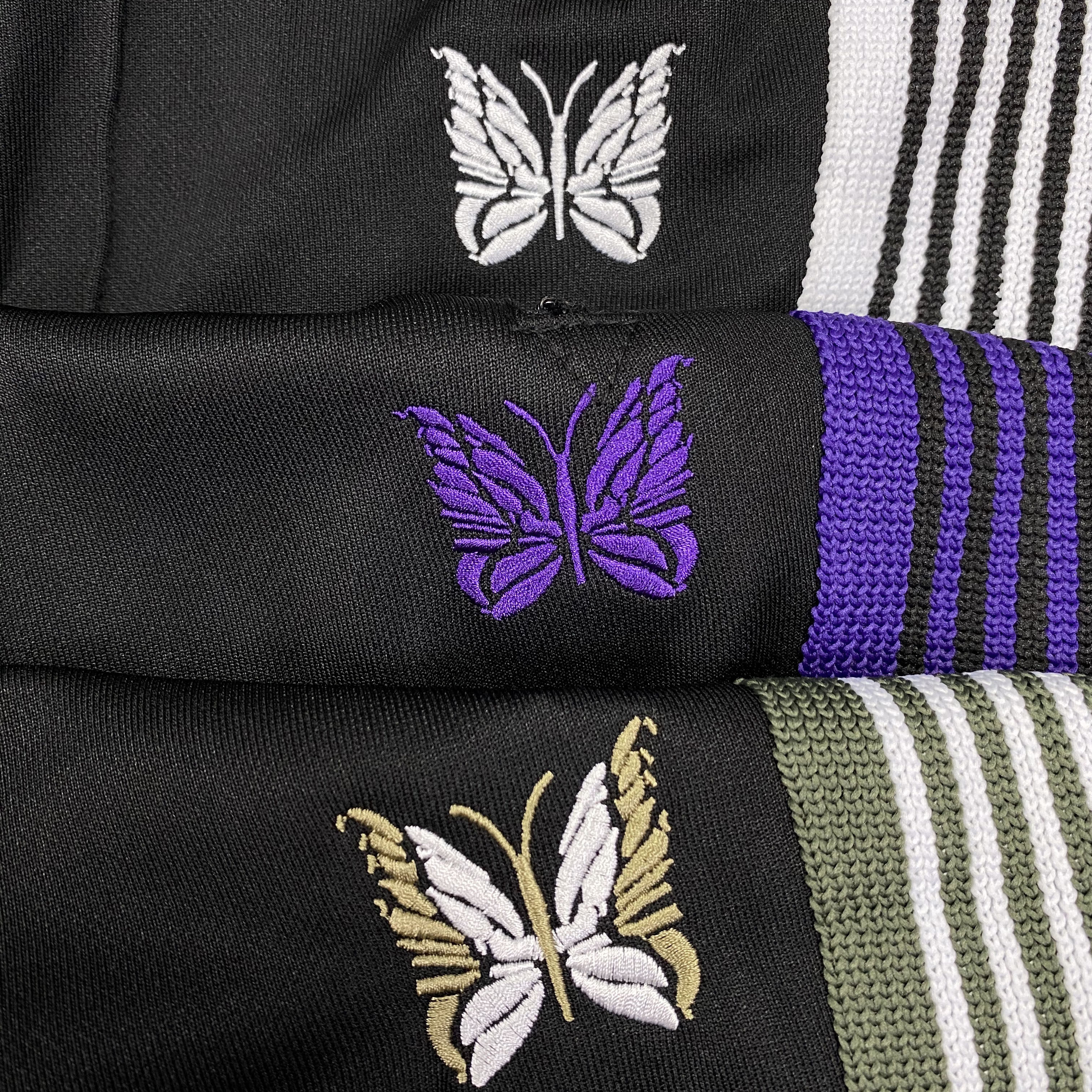 needles侧边排扣黑白紫边织带条纹蝴蝶fog直筒休闲裤