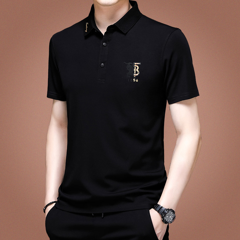 2022夏季冰丝翻领短袖T恤男中青年宽松polo衫潮牌半袖上衣男体恤