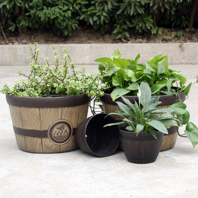 环球仿木纹树脂花盆种花种树复古创意塑料绿植花卉大花盆p536